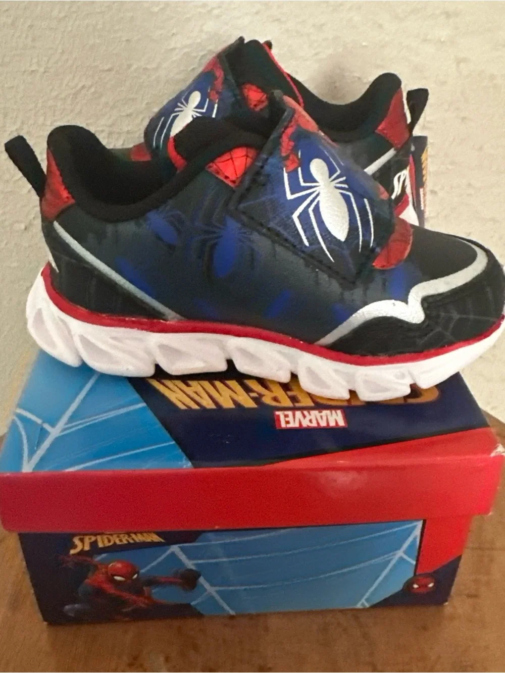 Kids Spider-Themed Red and Blue Athletic Sneakers - Hook & Loop Closure